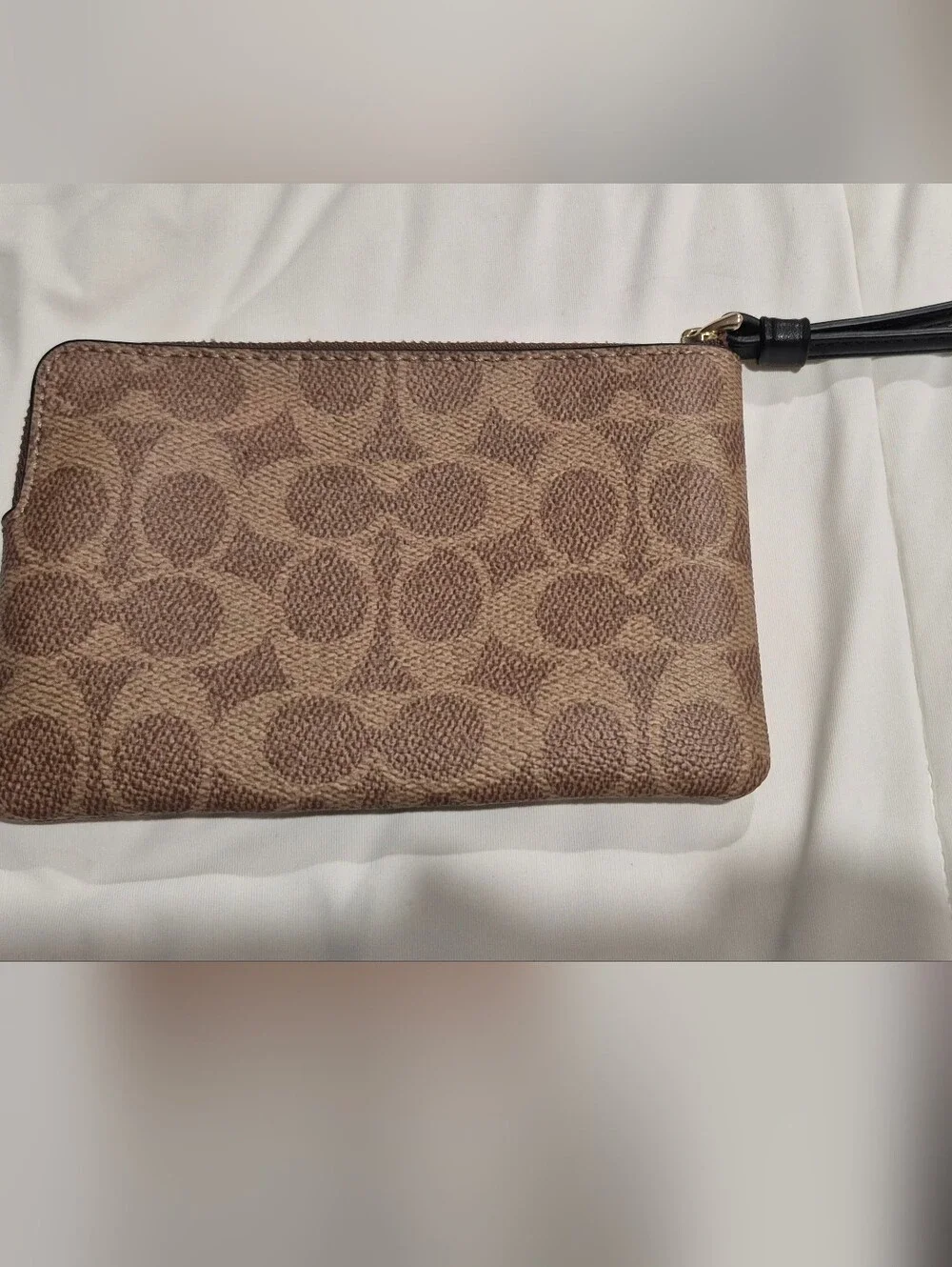 COACH Signature Canvas Wristlet in Brown & Black